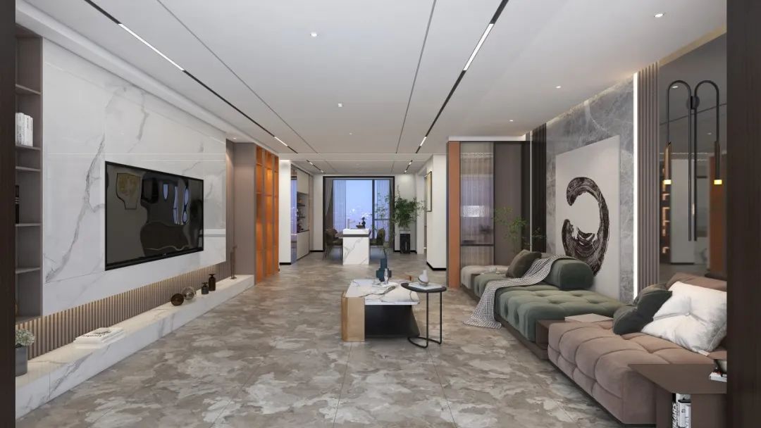 pp电子游戏陶瓷大板马赛金棕装修效果图