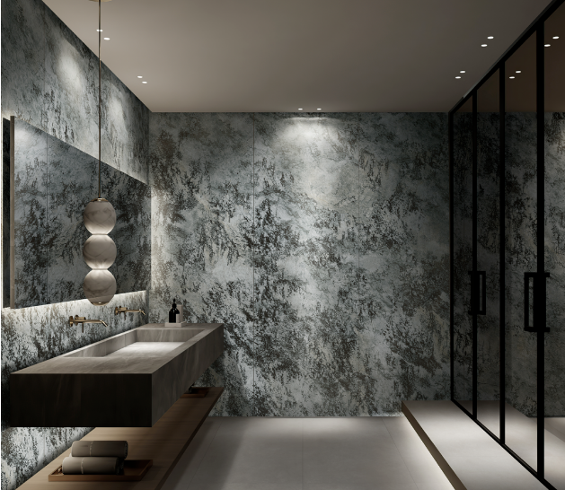 pp电子游戏质感砖洗手间装修效果图